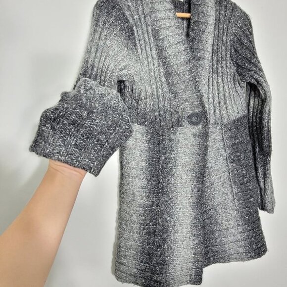 Windsmoor Gray Black Marble Knit Comfy One Button Cardigan Cottagecore Granny - Picture 6 of 10